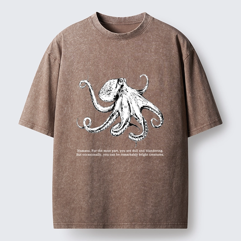 Tokyo-Tiger Vintage Octopus Line Drawing Washed T-Shirt