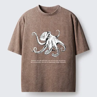 Tokyo-Tiger Vintage Octopus Line Drawing Washed T-Shirt