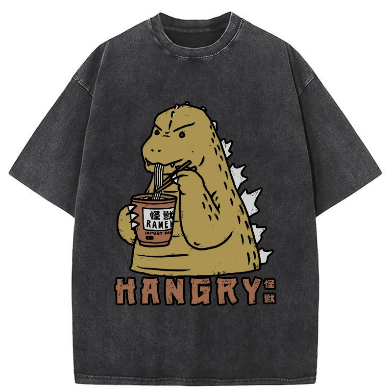 Tokyo-Tiger Monster Eating Ramen Funny Washed T-Shirt