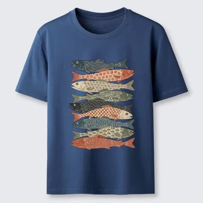 Tokyo-Tiger Patterned Stack Fish Japanese Block Print Classic T-Shirt