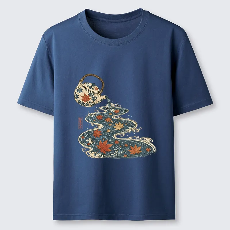 Tokyo-Tiger Maple Tea Pot Flowing River Ukiyo Art Classic T-Shirt