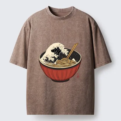 Tokyo-Tiger Great Wave Inside Ramen Bowl Washed T-Shirt