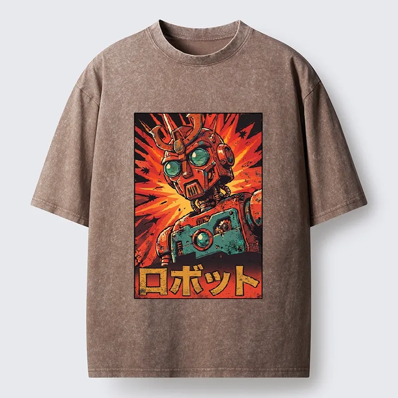 Tokyo-Tiger Retro Japanese Robot Washed T-Shirt