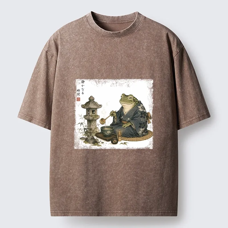 Tokyo-Tiger Calm Kimono Tea Frog Washed T-Shirt