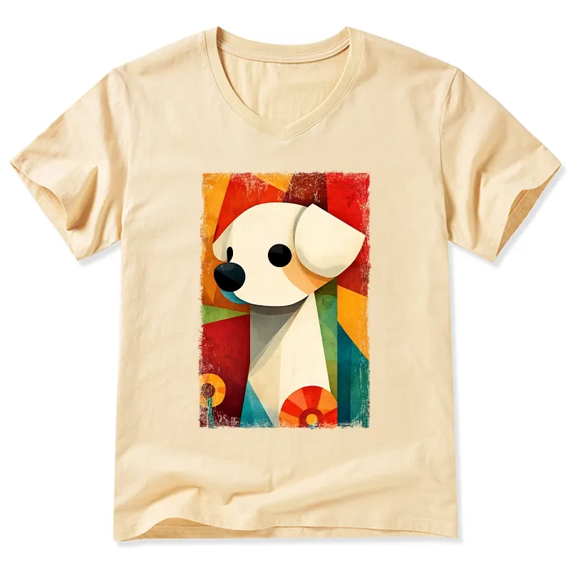 Tokyo-Tiger Retro Abstract Color Block Puppy Art V-Neck Classic T-Shirt Sale