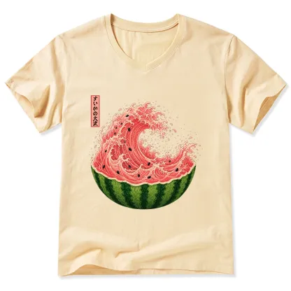 Tokyo-Tiger Watermelon Wave Summer Ukiyo Art V-Neck Classic T-Shirt