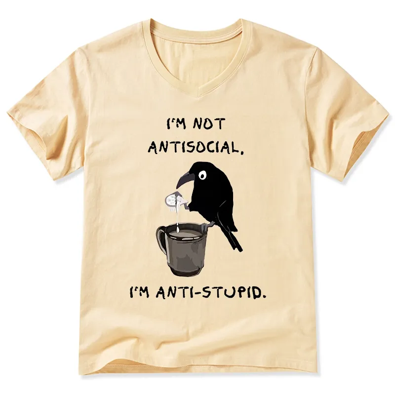 Tokyo-Tiger Cool Crow Sips Calm Coffee Alone V-Neck Classic T-Shirt