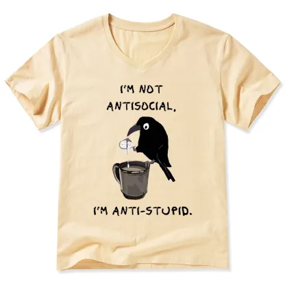 Tokyo-Tiger Cool Crow Sips Calm Coffee Alone V-Neck Classic T-Shirt