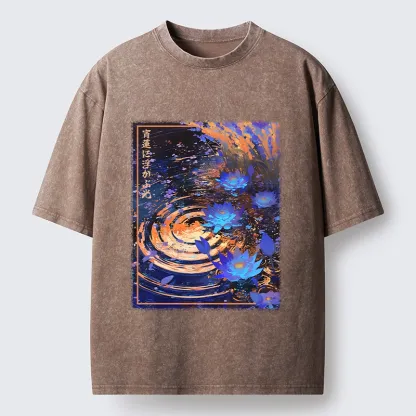 Tokyo-Tiger Night Lotus Water Glow Washed T-Shirt