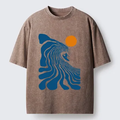 Tokyo-Tiger Retro Wave Surfer Guy Washed T-Shirt