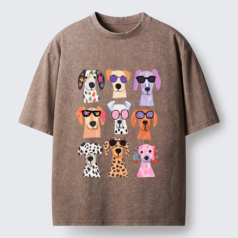 Tokyo-Tiger Colorful Dog Squad Meme Washed T-Shirt