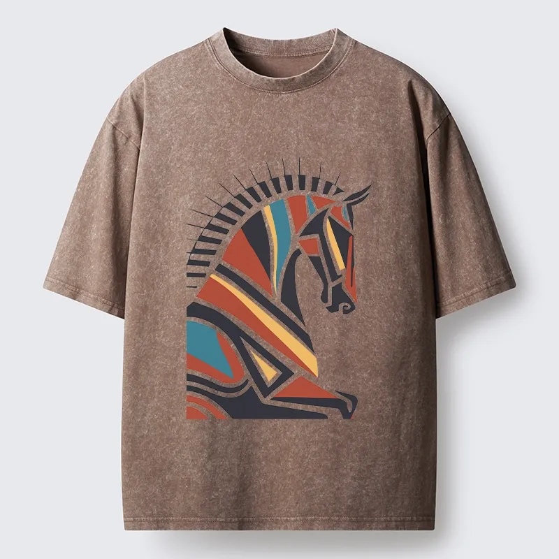 Tokyo-Tiger Geometric Color Horse Washed T-Shirt