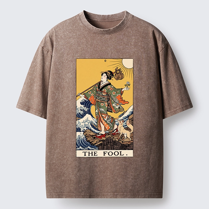 Tokyo-Tiger Ukiyo E Fool Tarot Washed T-Shirt