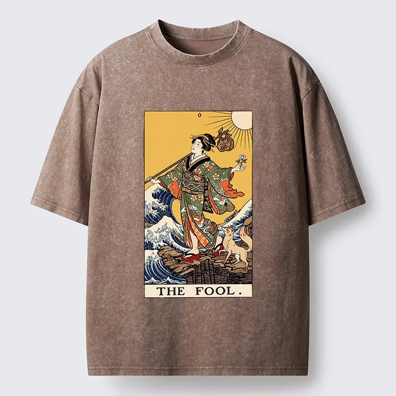 Tokyo-Tiger Ukiyo E Fool Tarot Washed T-Shirt