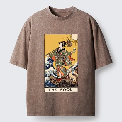 Tokyo-Tiger Ukiyo E Fool Tarot Washed T-Shirt
