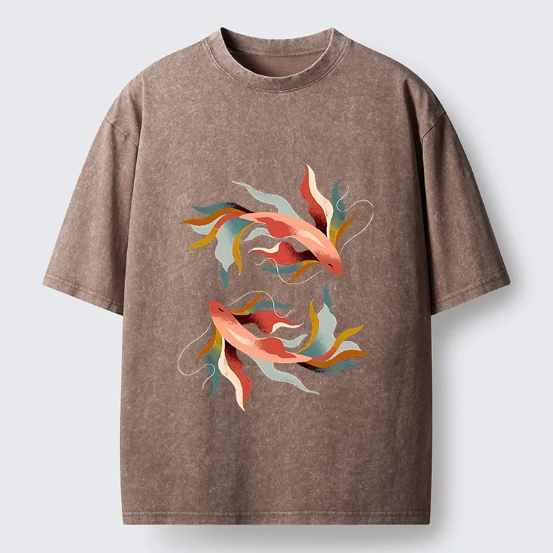 Tokyo-Tiger Twin Color Koi Fish Washed T-Shirt