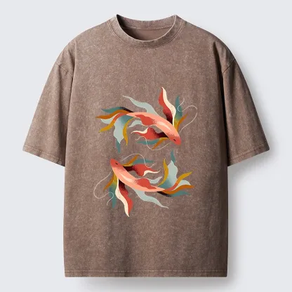 Tokyo-Tiger Twin Color Koi Fish Washed T-Shirt