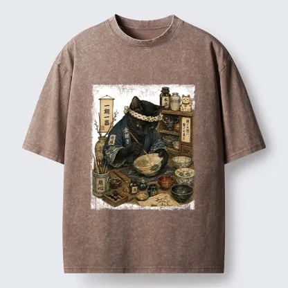 Tokyo-Tiger One Time Meeting Cat Art Washed T-Shirt