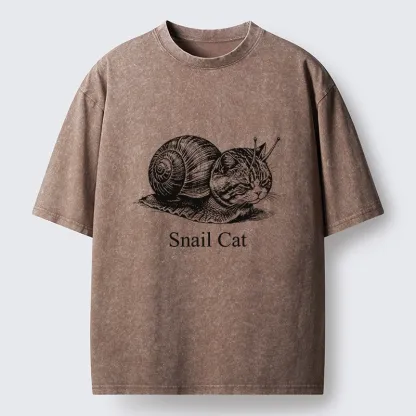 Tokyo-Tiger Weird Snail Cat Meme Washed T-Shirt