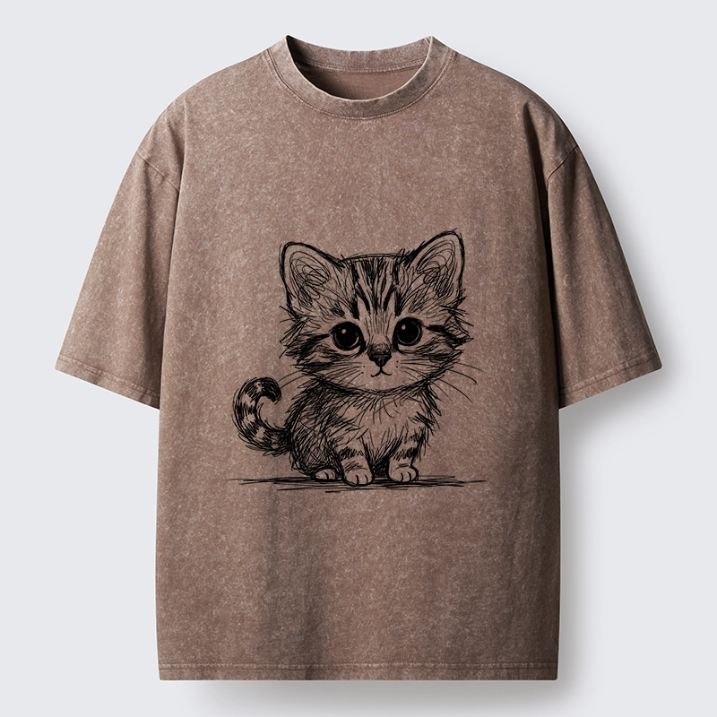 Tokyo-Tiger Black Ink Baby Cat Washed T-Shirt
