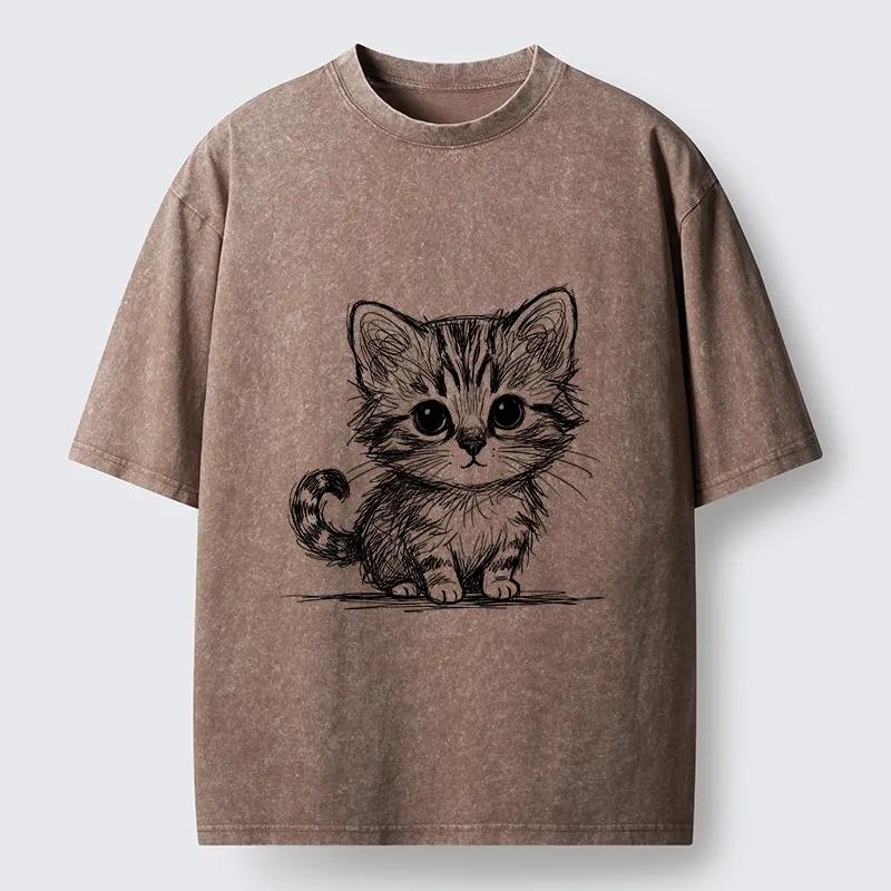Tokyo-Tiger Black Ink Baby Cat Washed T-Shirt