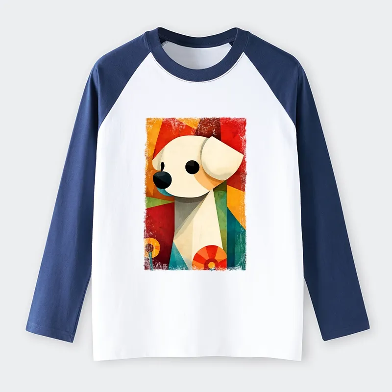 Tokyo-Tiger Retro Abstract Color Block Puppy Art Raglan Long Sleeve T-shirt