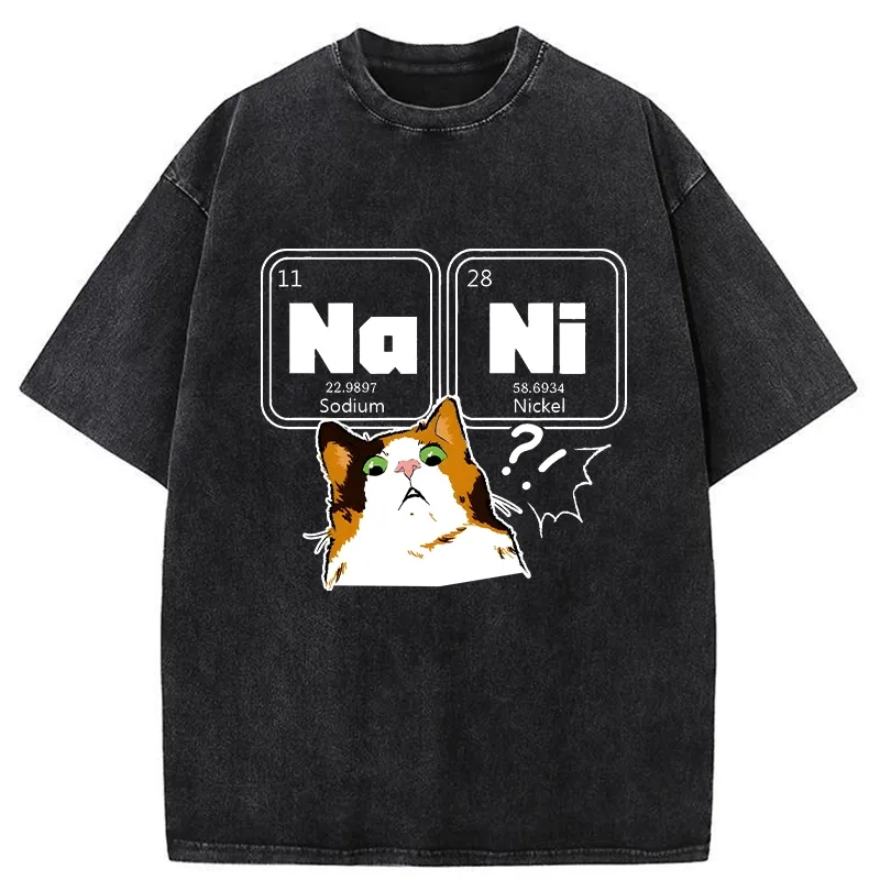 Tokyo-Tiger Funny NaNi Cat Washed T-Shirt
