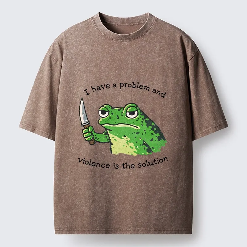 Tokyo-Tiger Funny Meme Knife Frog Washed T-Shirt