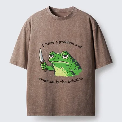 Tokyo-Tiger Funny Meme Knife Frog Washed T-Shirt