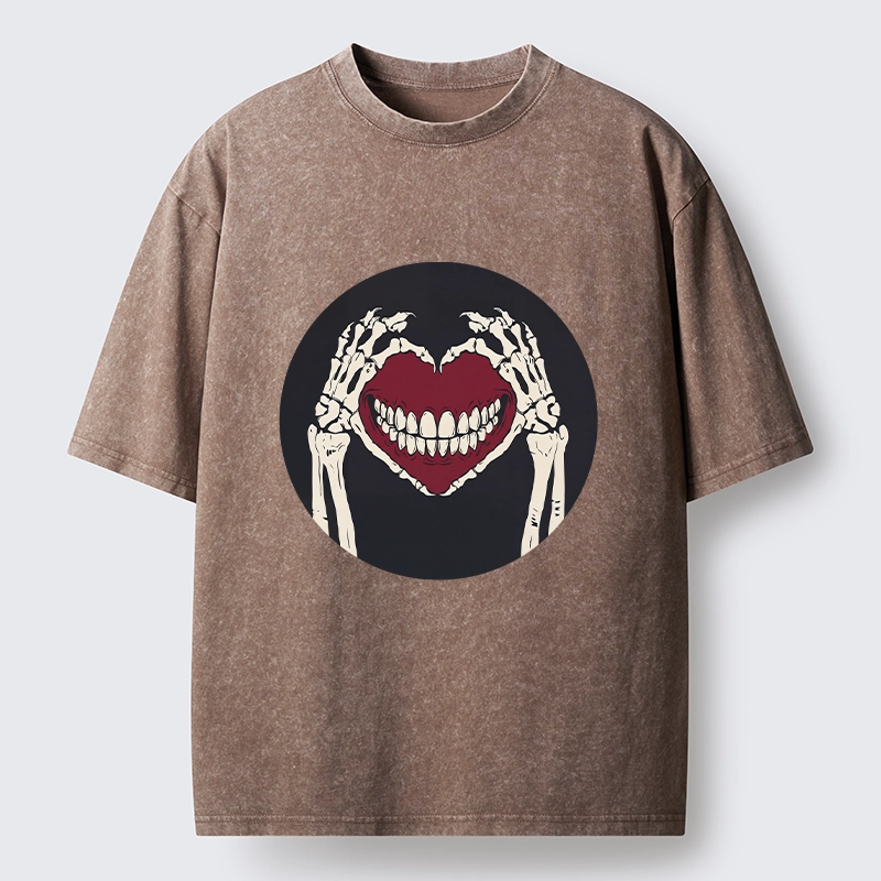 Tokyo-Tiger Skull Hand Love Sign Washed T-Shirt