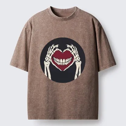 Tokyo-Tiger Skull Hand Love Sign Washed T-Shirt
