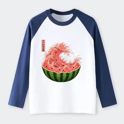 Tokyo-Tiger Watermelon Wave Summer Ukiyo Art Raglan Long Sleeve T-shirt