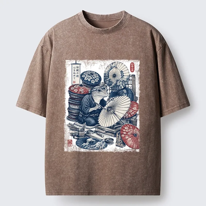 Tokyo-Tiger Umbrella Maker Frog Washed T-Shirt