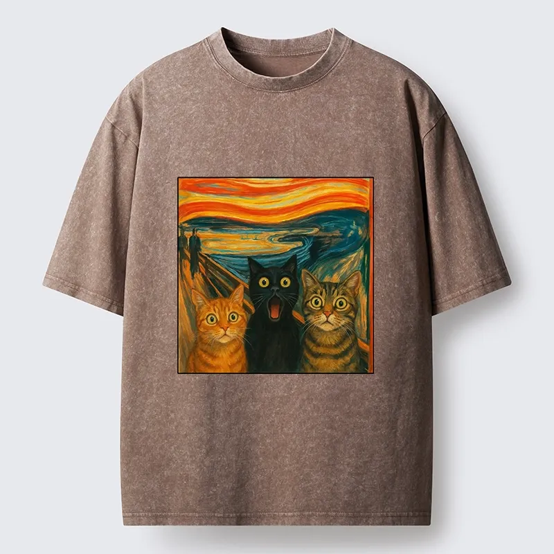 Tokyo-Tiger Funny Meme Scream Cats Washed T-Shirt