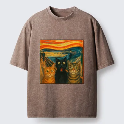 Tokyo-Tiger Funny Meme Scream Cats Washed T-Shirt