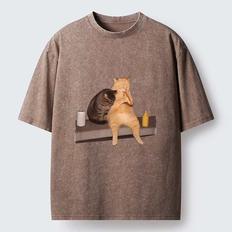 Tokyo-Tiger Hot Dog Snack Cats Washed T-Shirt