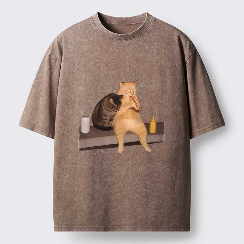 Tokyo-Tiger Hot Dog Snack Cats Washed T-Shirt