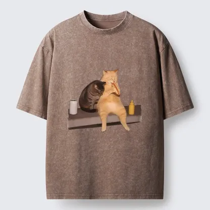 Tokyo-Tiger Hot Dog Snack Cats Washed T-Shirt