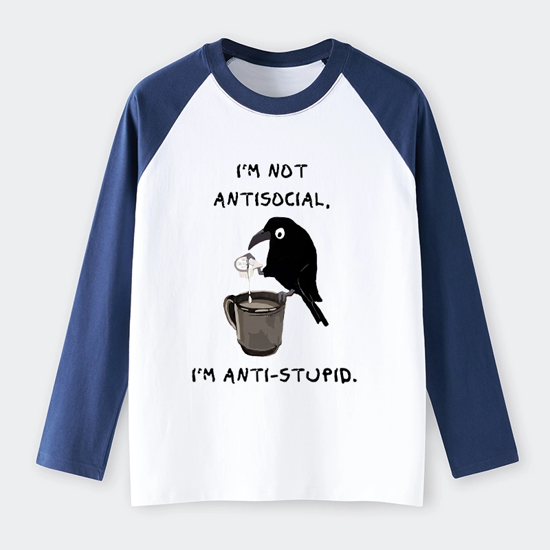 Tokyo-Tiger Cool Crow Sips Calm Coffee Alone Raglan Long Sleeve T-shirt