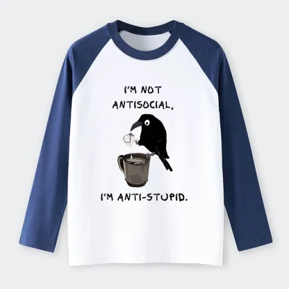 Tokyo-Tiger Cool Crow Sips Calm Coffee Alone Raglan Long Sleeve T-shirt