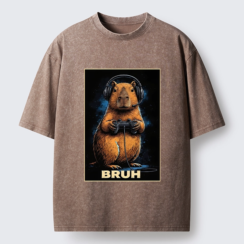 Tokyo-Tiger Gamer Capybara Meme Washed T-Shirt