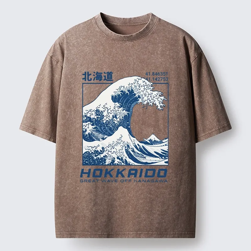 Tokyo-Tiger Hokkaido Wave Art Washed T-Shirt