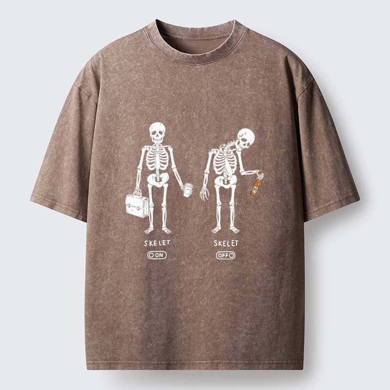 Tokyo-Tiger On Off Skull Daily Print Washed T-Shirt