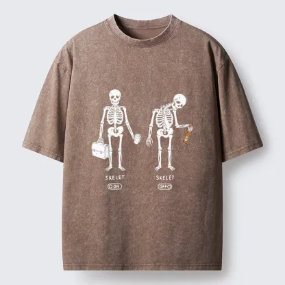 Tokyo-Tiger On Off Skull Daily Print Washed T-Shirt