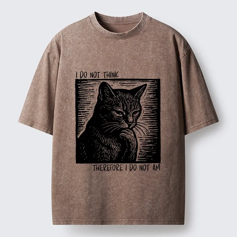 Tokyo-Tiger Philosophical Black Cat Meme Washed T-Shirt