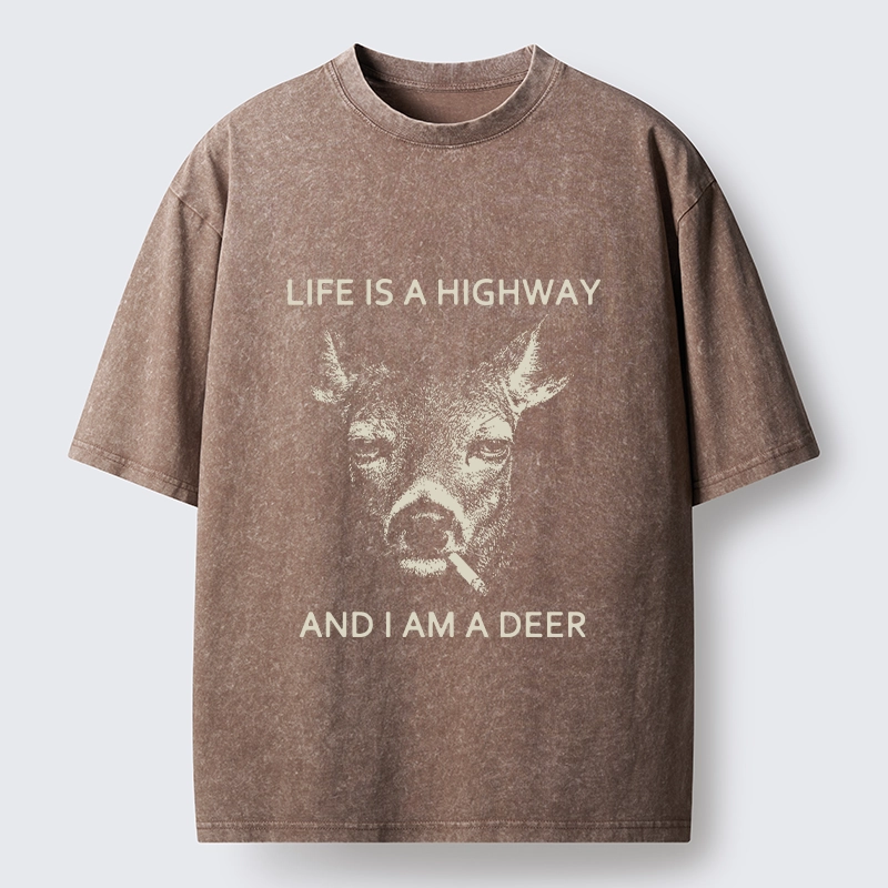 Tokyo-Tiger Life Is Highway Deer Washed T-Shirt