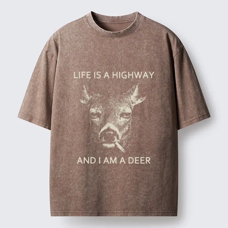 Tokyo-Tiger Life Is Highway Deer Washed T-Shirt