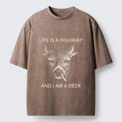 Tokyo-Tiger Life Is Highway Deer Washed T-Shirt