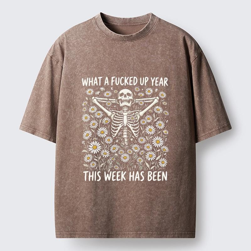 Tokyo-Tiger Bad Week Skeleton Quote Washed T-Shirt