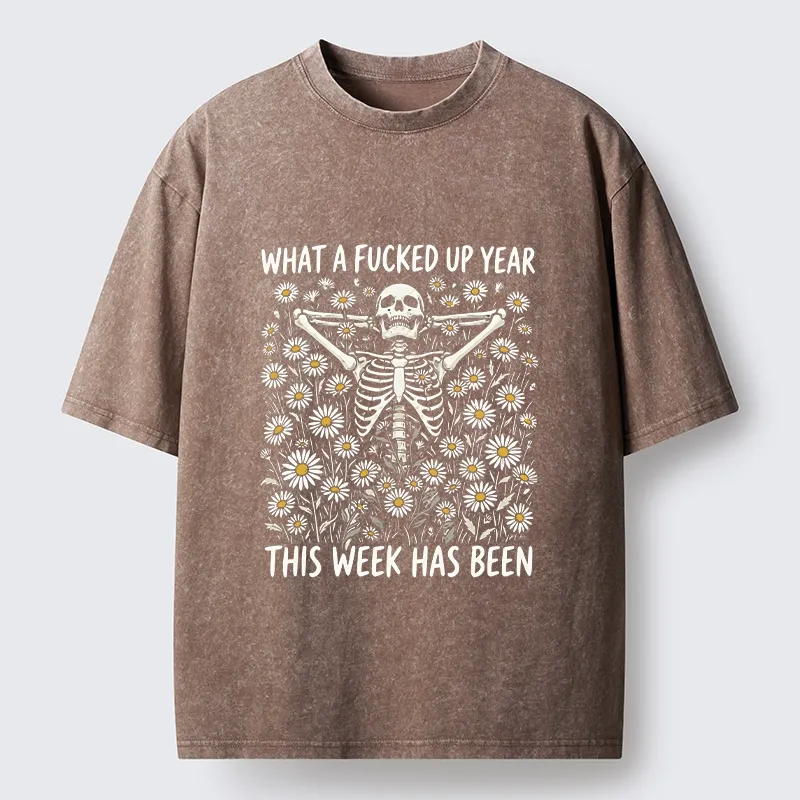Tokyo-Tiger Bad Week Skeleton Quote Washed T-Shirt
